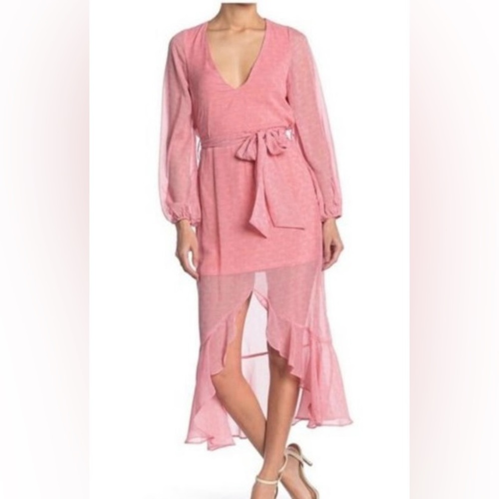 NSR Morgan Hi-Lo Flutter Chiffon Long Sleeve Dress- Sz M